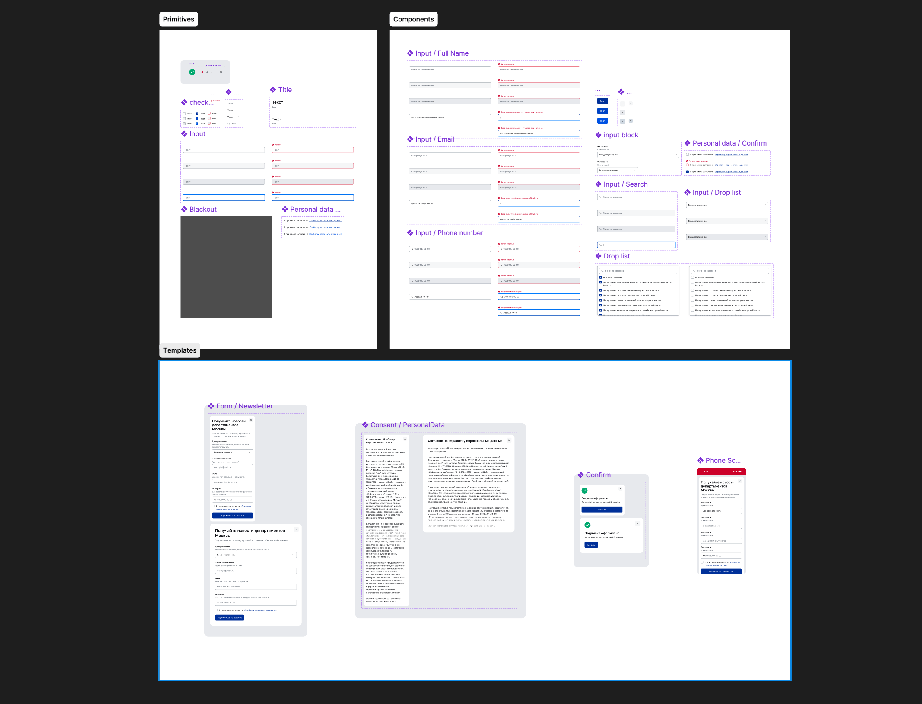 Компонентная структура: primitives, components, templates